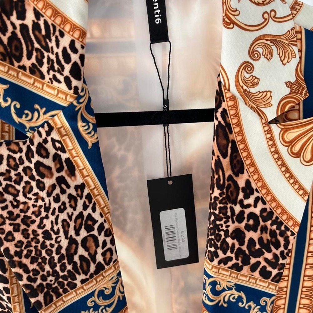 Boho Leopard Baroque Scarf‎ Print Open Front Blazer Venti6 NWT